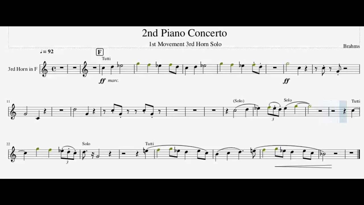 French Horn Karaoke Brahms 2nd Piano Concerto 1st Movement 3rd Horn