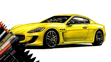 Realistic Car Drawing - Maserati GranTurismo MC Stradale - Time Lapse - Drawing Ideas