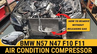 How to remove AC air conditioning compressor BMW F10 F11 N57 N47 530d 520d 730d 330d 320d A/C aircon