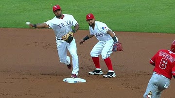 LAA@TEX: Andrus turns a 6-3 double play in the 1st