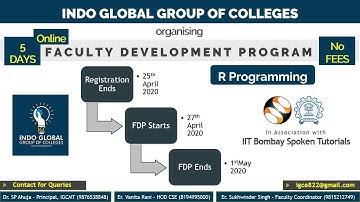 5 Days FDP on R Programming | Indo Global Group of Colleges and IIT Bombay Spoken Tutorials