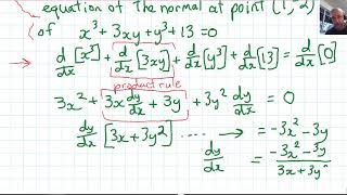 Implicit Differentiation 3   Equations of Tangents and Normals