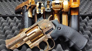 Airsoft Gold Revolver ! Reloading 7 golden pistols - Gun Toys