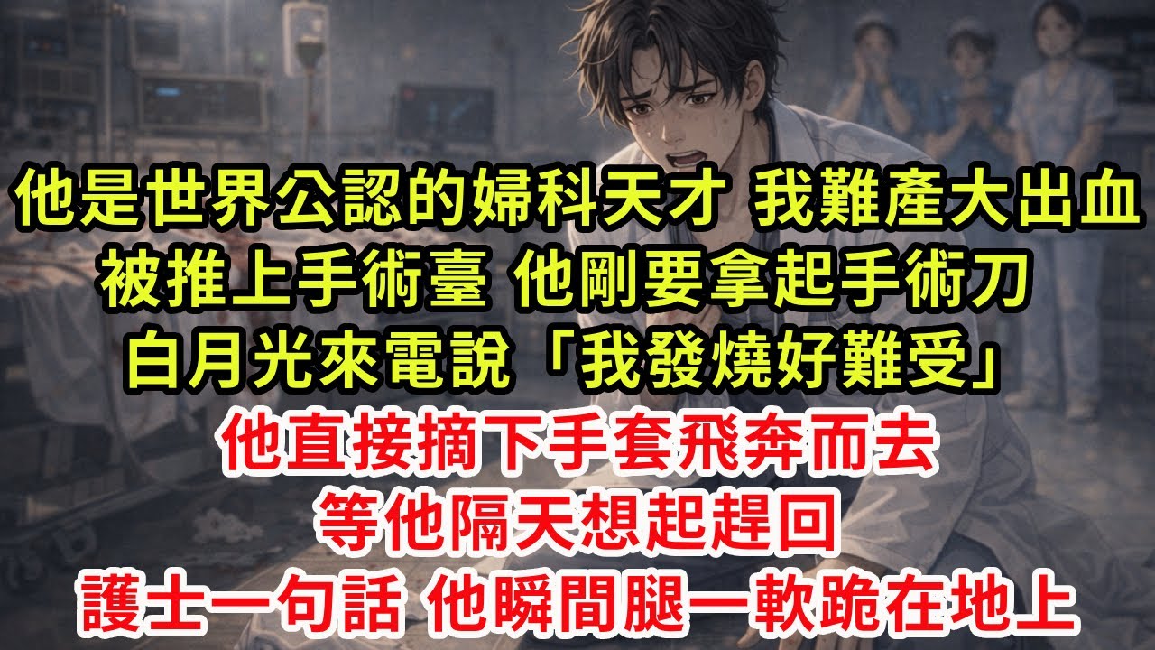 他是世界公認的婦科天才，我難產大出血被推上手術臺，他剛要拿起手術刀，白月光來電說「我發燒好難受」，他直接摘下手套飛奔而去，等他隔天想起趕回，護士一句話，他瞬間腿一軟跪在地上