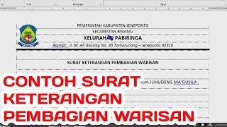 Contoh Surat Keterangan Ahli Waris