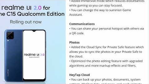Realme C15 Android 11 based Realme UI 2.0 software update for  Qualcomm Snapdragon 460 Edition