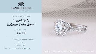 1 carat Round Halo Infinity Twist Band Engagement Ring