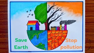 Save Earth Stop Pollution drawing /Stop Pollution poster drawing / how to draw world environment day