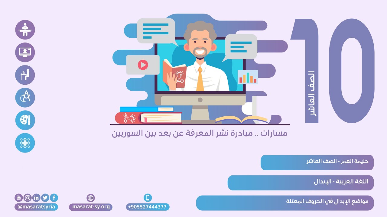 مواضع الإبدال في الحروف المعتلة في كتاب اللغة العربية الصف العاشر