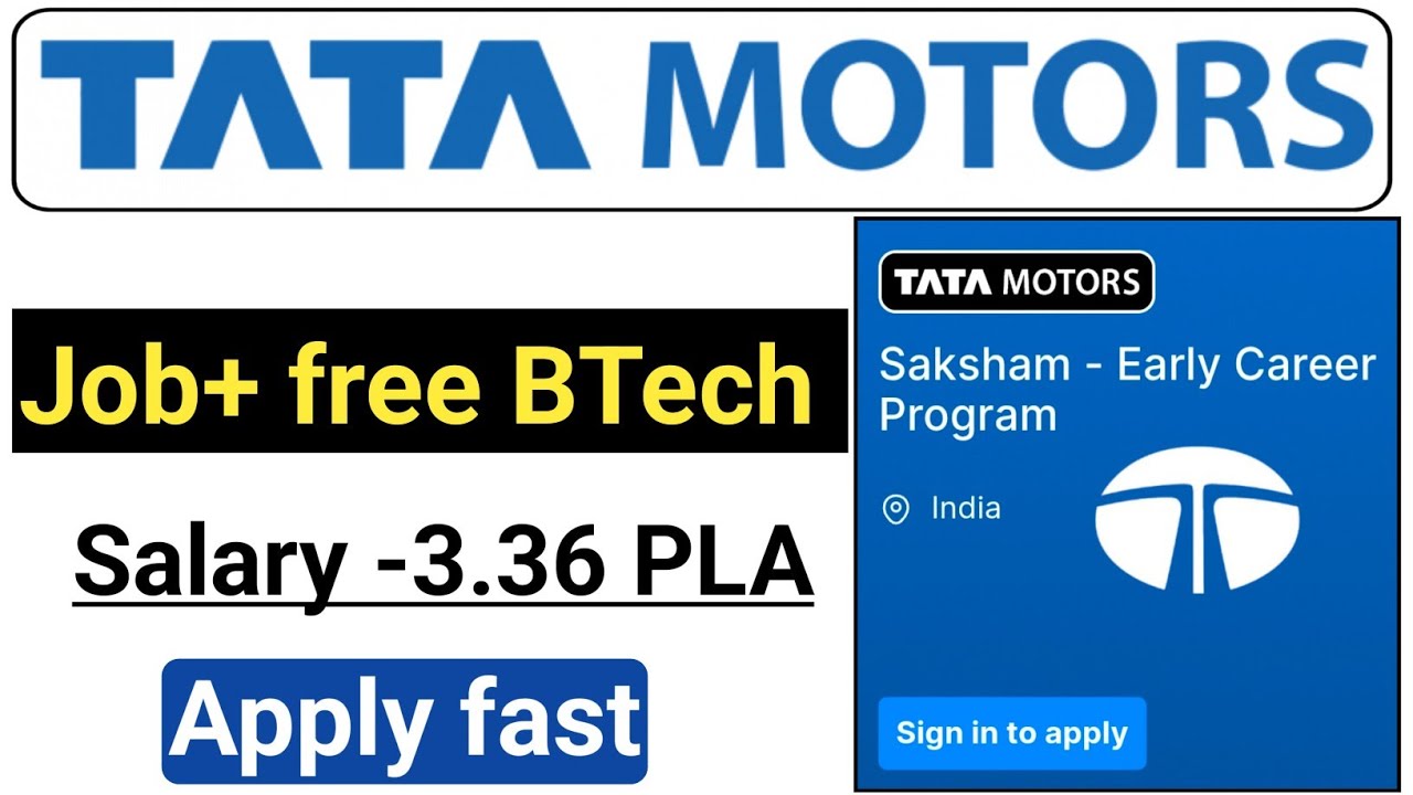 TATA Motors Saksham Program 2026 | Job + Free B.Tech | Salary ₹3.36 LPA | Direct Hiring 🔥