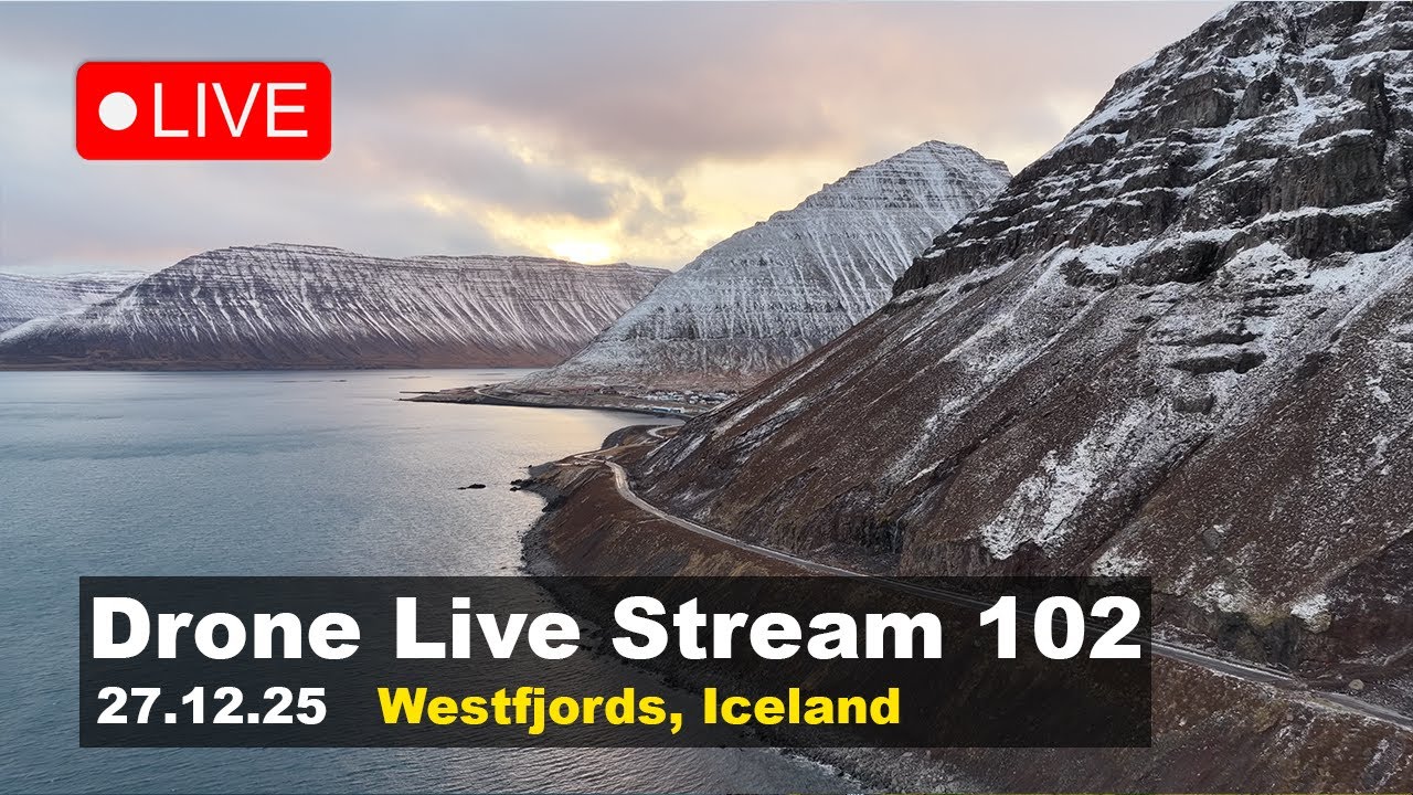 LIVE 27.12.25 Exploring around the Westfjords in Iceland, drone live stream