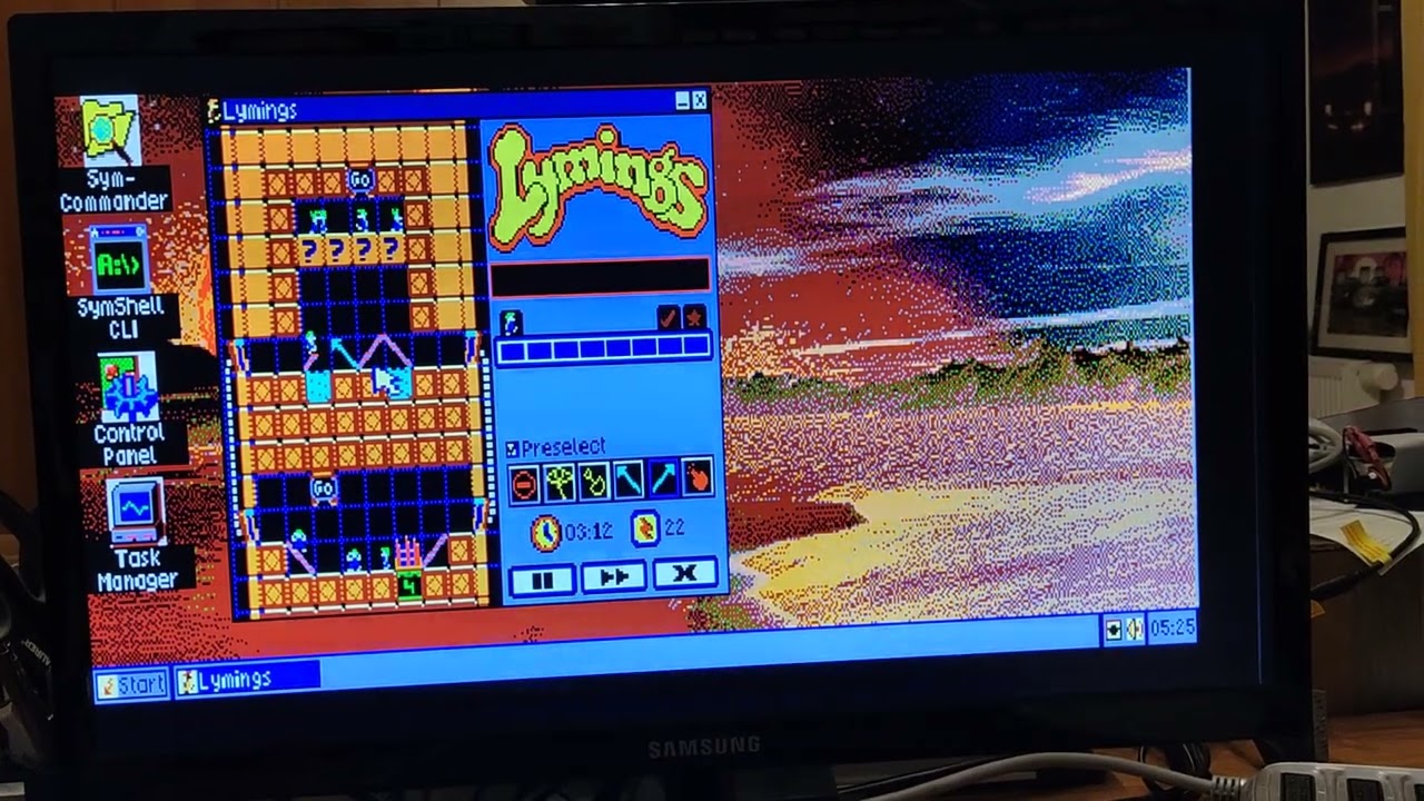 Lymings for SymbOS first time with music, using the Sound Daemon