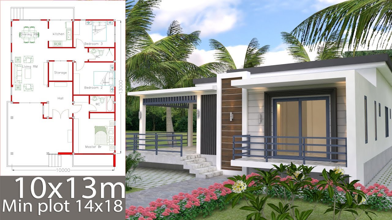  Sketchup  Home  Design  Plan  10x13m with 3 Bedrooms YouTube