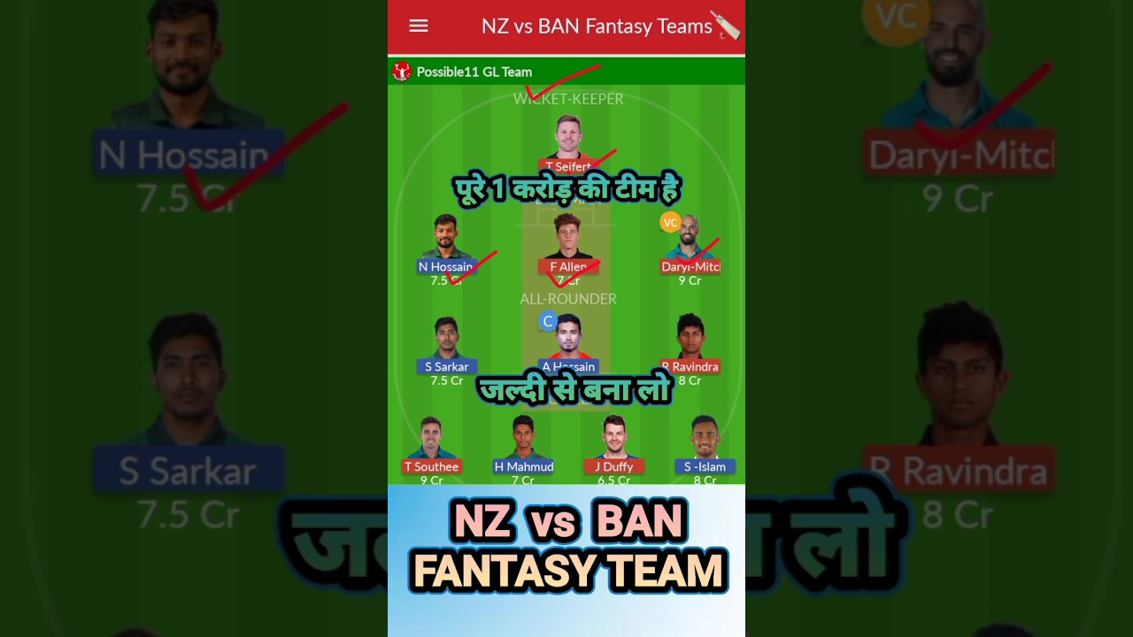 NZ vs BAN Dream11 Team Prediction | NZ vs BAN Dream11 Prediction | New Zealand vs Bangladesh Dream11