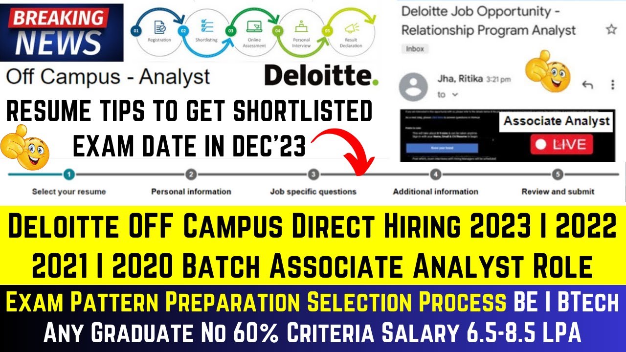 Deloitte OFF Campus Direct Hiring 2023 | 2022 | 2021 | 2020 Batch Resume Tips Exam Mail Role Salary