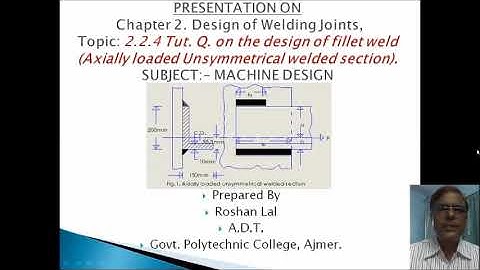 ME308 Tut Q on the design of fillet weld Axially loaded Unsymmetrical welded section Roshan Lal ADT