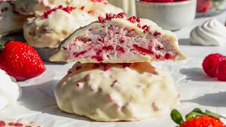 Eton Mess Ice Cream Clusters 🍓 Coated in White Chocolate #icecream