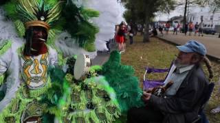 Dr. John greets the Mardi Gras Indians on Super Sunday