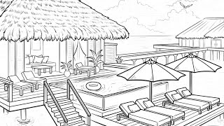 Color by Numbers Art Bungalow Pool Summer Vacations Zen Color by Number ASMR Inspired #coloringbook screenshot 1