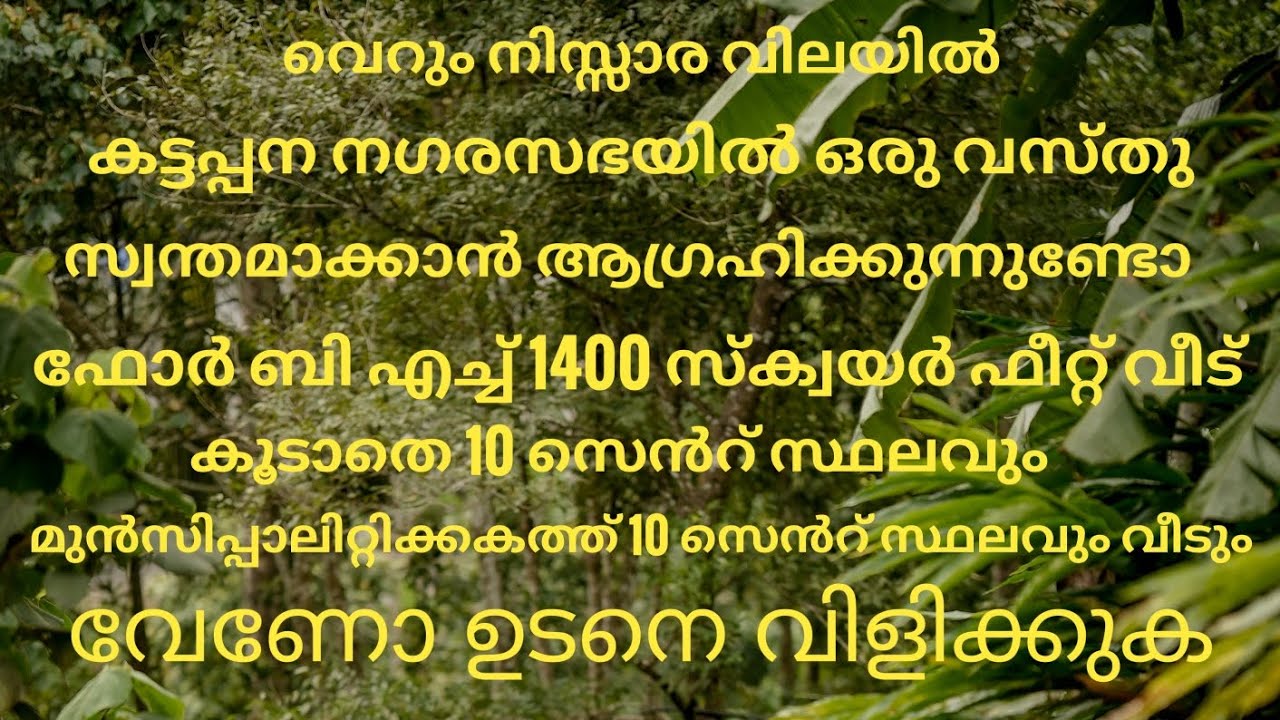 കട്ടപ്പന മുനിസിപ്പാലിറ്റിക്ക് അകത്തായി 10 സെൻറ് സ്ഥലവും 1400 സ്ക്വയർ ഫീറ്റ് വീട് വിൽപ്പനക്ക്