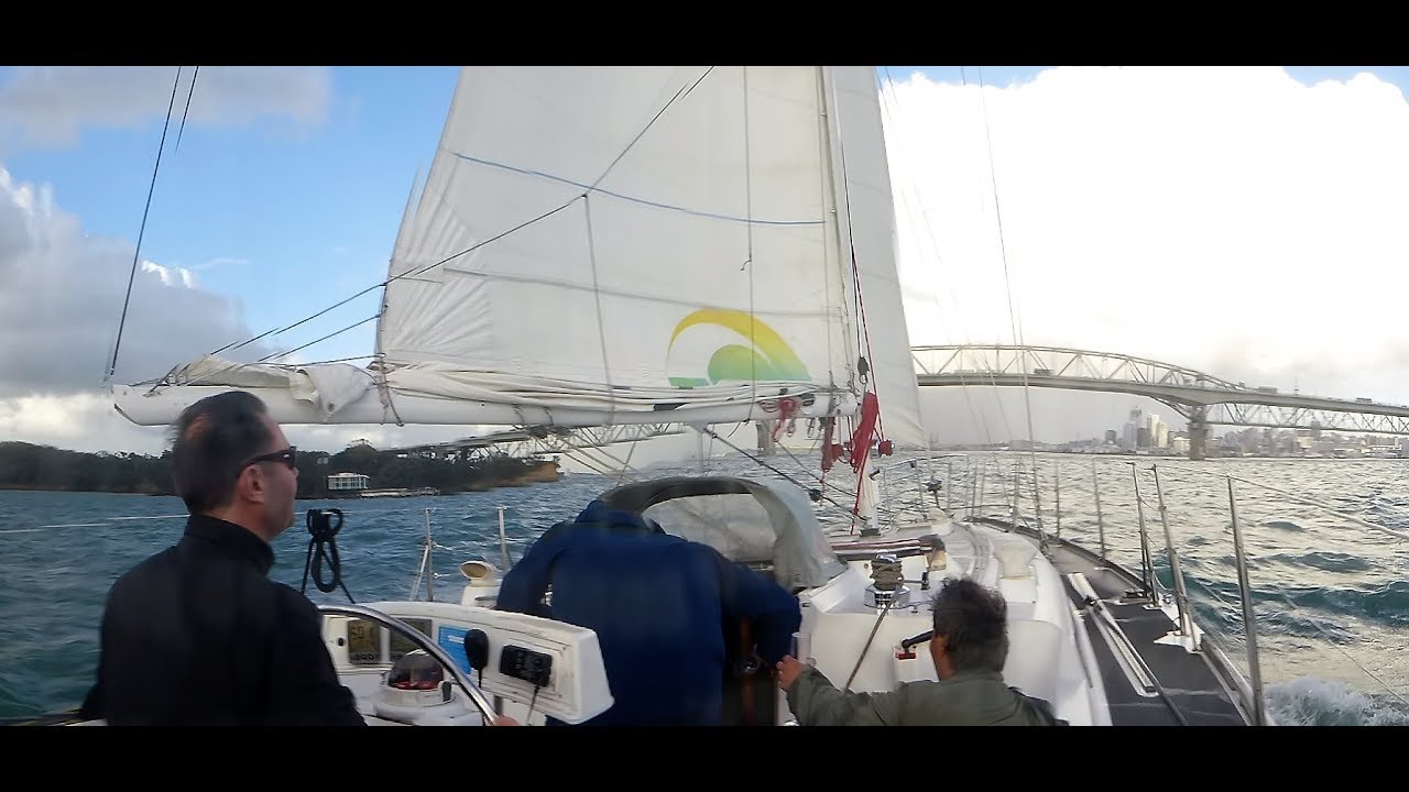 Sailing on a yacht on Auckland Harbour (New Zealand)
