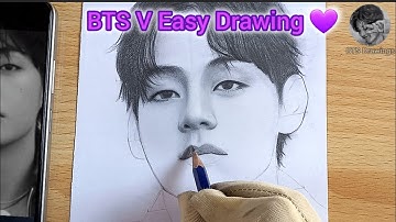 How to Draw BTS V Drawing Outline And Shading Tutorial Step-by-Step easy💜| #btsdrawings #armyvlog 