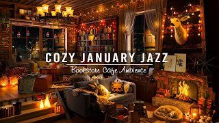 Calm January Jazz Music & Cozy Rain Night in Bookstore Cafe Ambience with Relaxing Piano Jazz Music