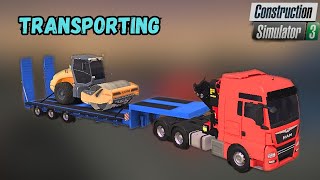 Transporting this road roller to construction site.Construction simulator 3.