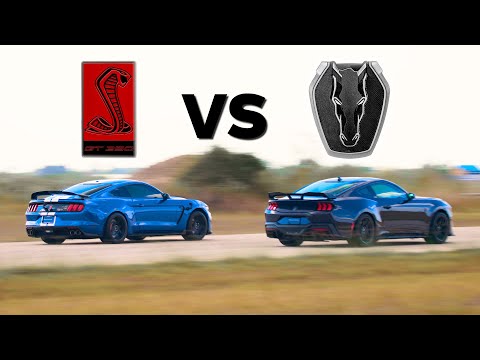 BATTLE OF THE V8's // 2024 Dark Horse Mustang vs. 2020 Shelby GT350R Mustang // Stock Comparison