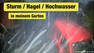 Sturm mit Hagel und Starkregen wütet durch meinen Garten
