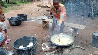 "Pounding and turning of Fufu in an African Village | Traditional Food Preparation"
