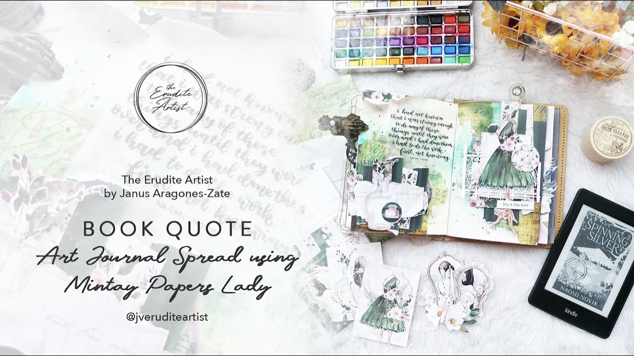 Book Quote Art Journal Spread using Mintay Papers Lady on Ania Art Lab