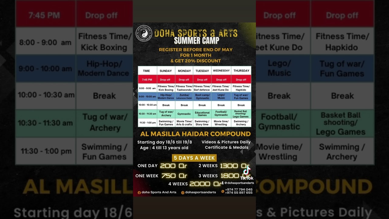 Summer camp with Doha sports and arts join us call 55897655