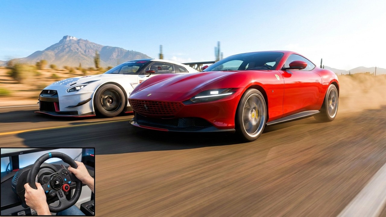 Ferrari Roma Vs Super GT - Forza Horizon 5 | Steering Wheel Gameplay ...