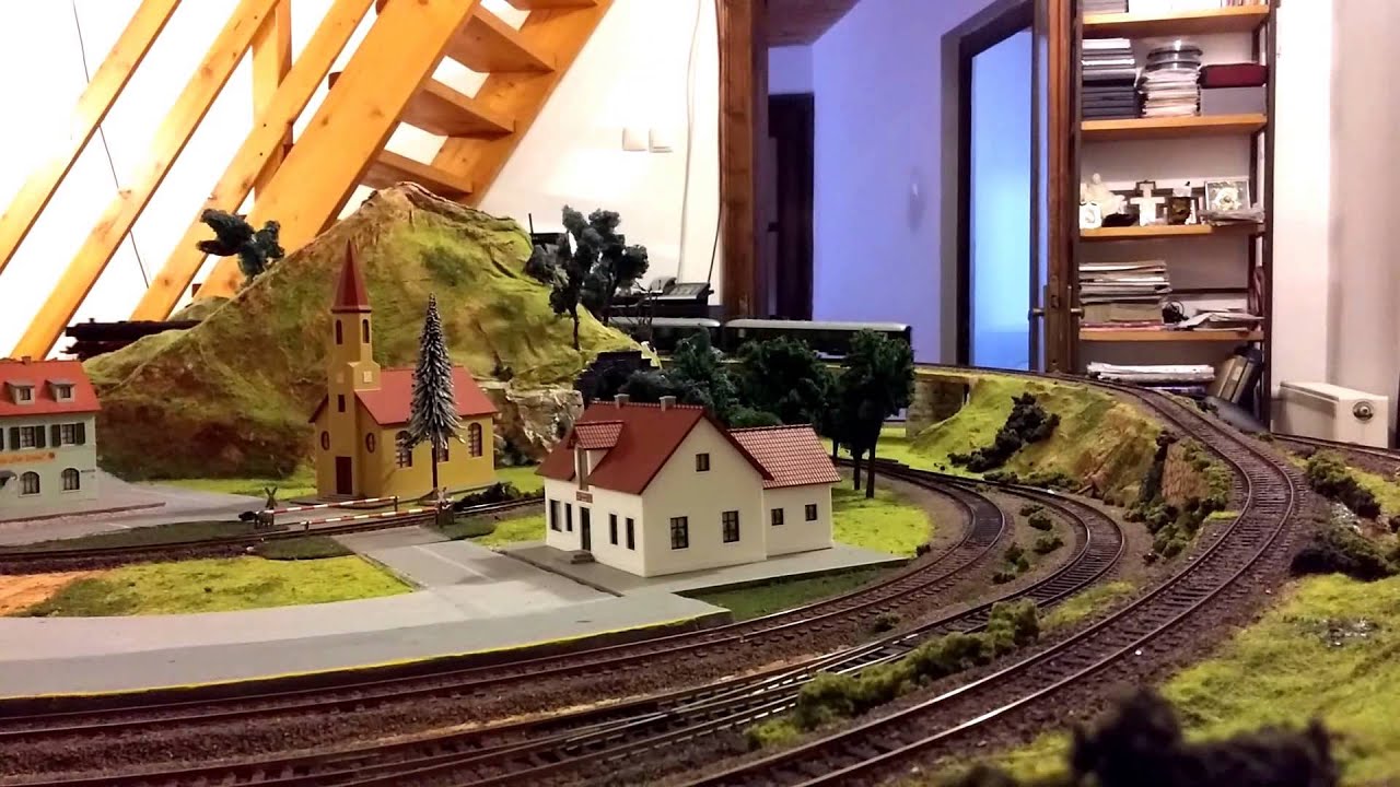 Three trains running simultaneously on my layout - YouTube