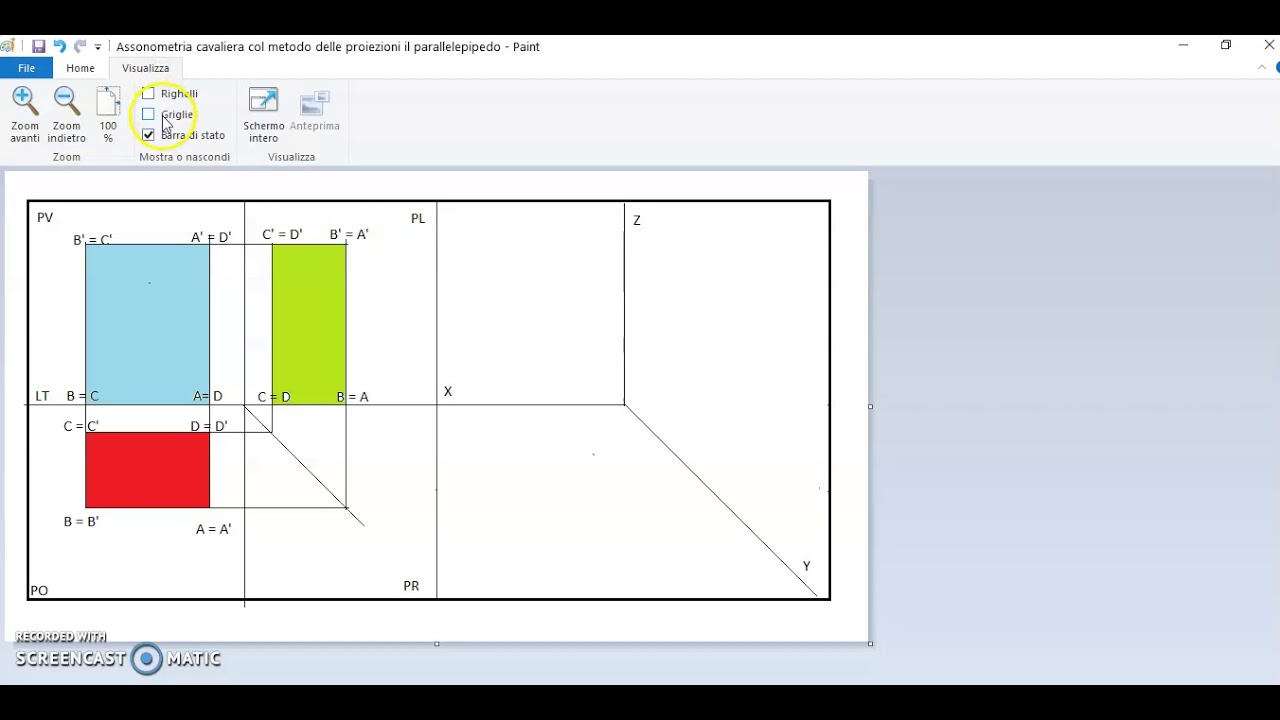 Assonometria cavaliera col metodo delle proiezioni il parallelepipedo01