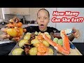 EPIC POTATO VOLCANO KING CRAB + GIANT SHRIMP SEAFOOD BOIL DRIPPING WITH SAUCE!!