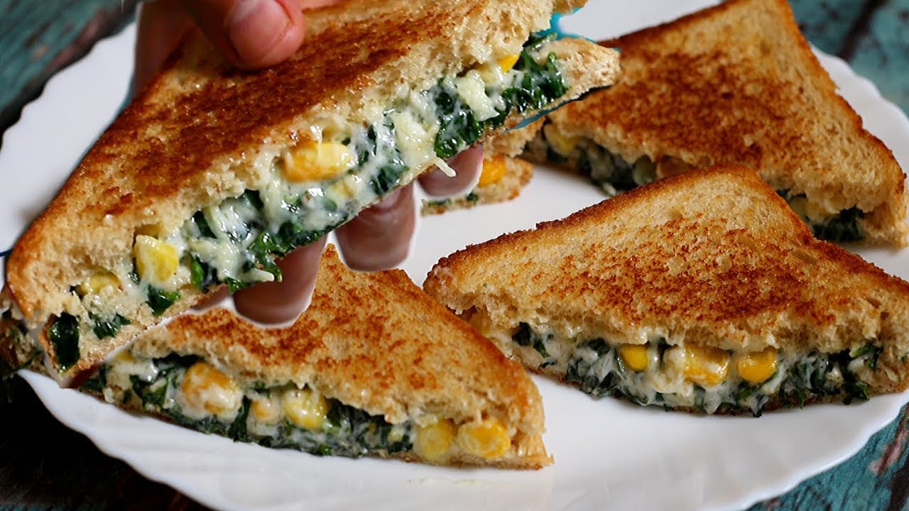 Palak Corn Sandwich Recipe Cheesy Spinach Corn Sandwich Easy