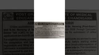 ADMISSION IN B.Sc NURSING 4 YEAR COURSE &amp; POST BASIC(NURSING)#POST GRADUATE INSTITUTE  CHANDIGARH!