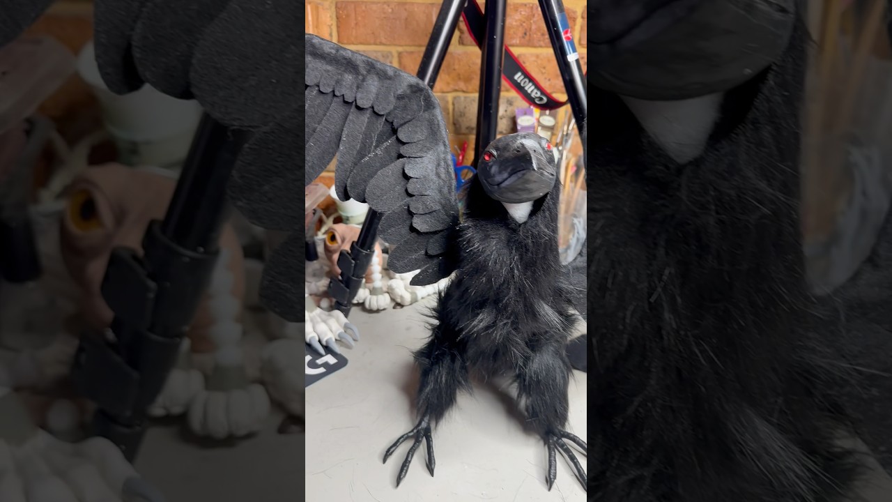 The process of felting and adding faux fur to the raven commission artdoll 