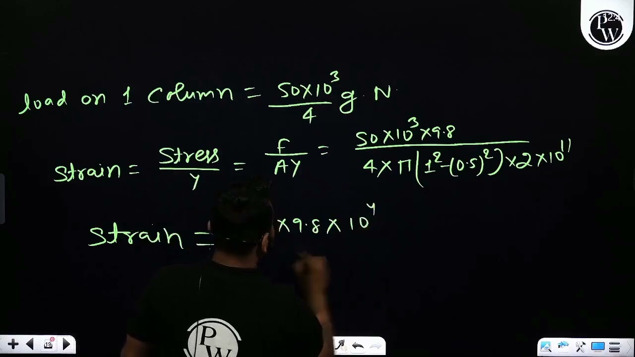 Four identical hollow cylindrical columns of mild steel support a big structure of mass 50&nbsp;....
