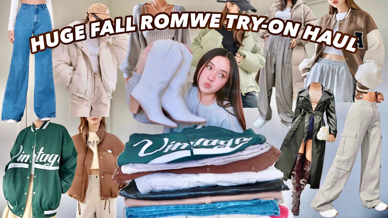 HUGE TRENDY FALL CLOTHING HAUL 2022 ROMWE | (puffer jackets, boots, varsity jackets, coats, & jeans)