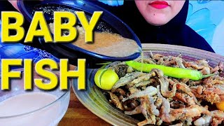 اصوات الاكل الحقيقية!!موكبانغ سمك محمر مقرمش *مع صوص الثوم*ASMR eating fried fish