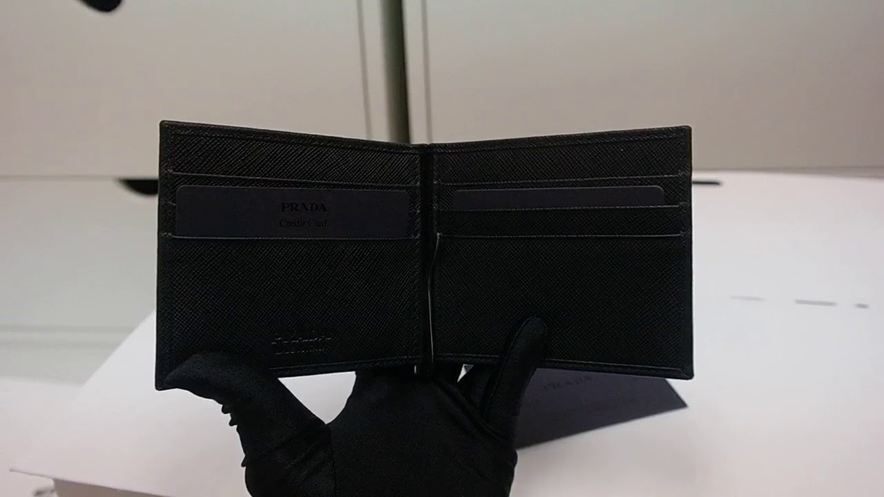 Prada Saffiano Triang Money Clip Wallet Black 2MN077 QHH F0002