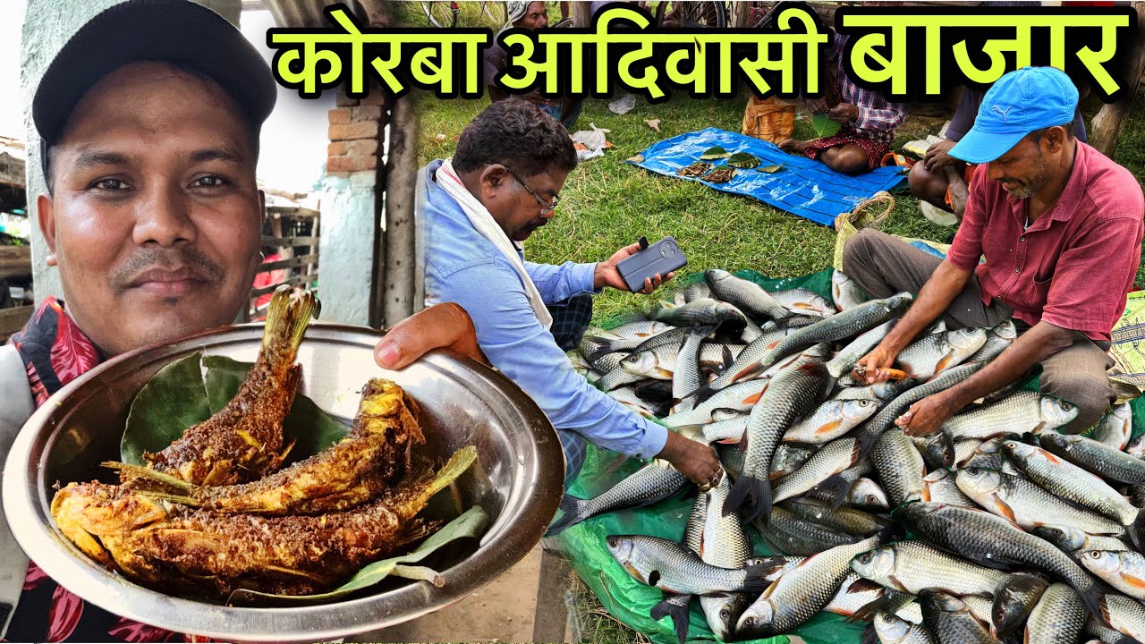 कोरबा आदिवासी बाजार | Rs100 मे खाए 1Kg देहाती भुजल मछली | Village Tribal Market | Fish Fry Recipe