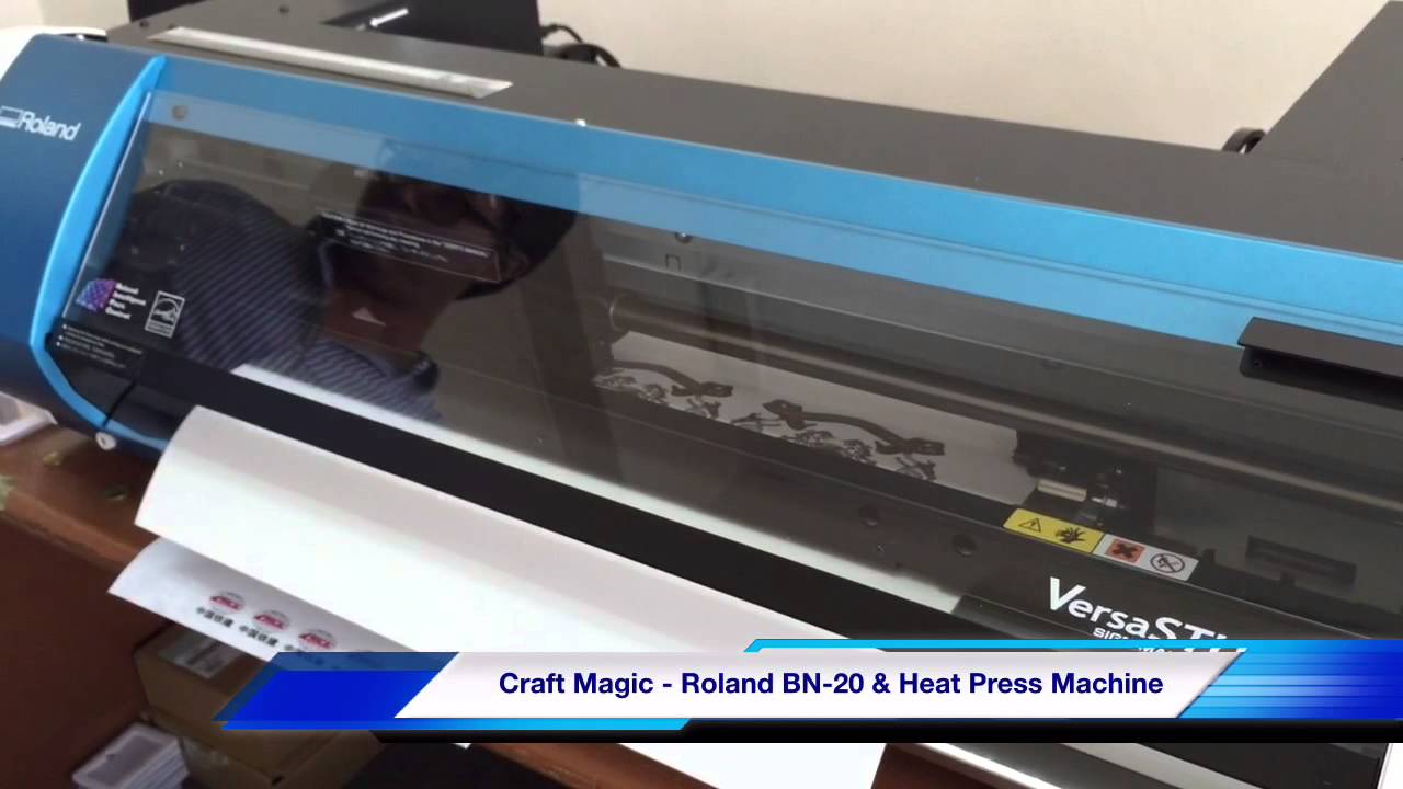 Roland BN-20 print N cut + semi auto heat press machine - YouTube