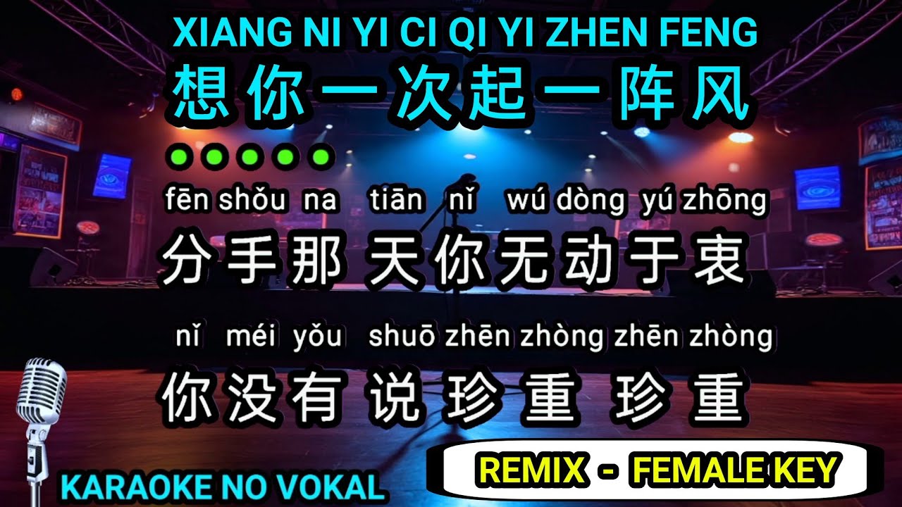 Xiang ni yi ci qi yi zhen feng 想你一次起一阵风 - Female - karaoke no vokal ( Remix ) pinyin + 中文 )