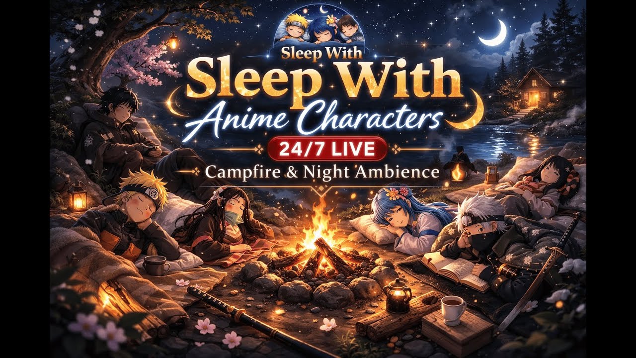 Sleep With Anime Characters 🌙 | 24/7 Live Campfire & Night Ambience