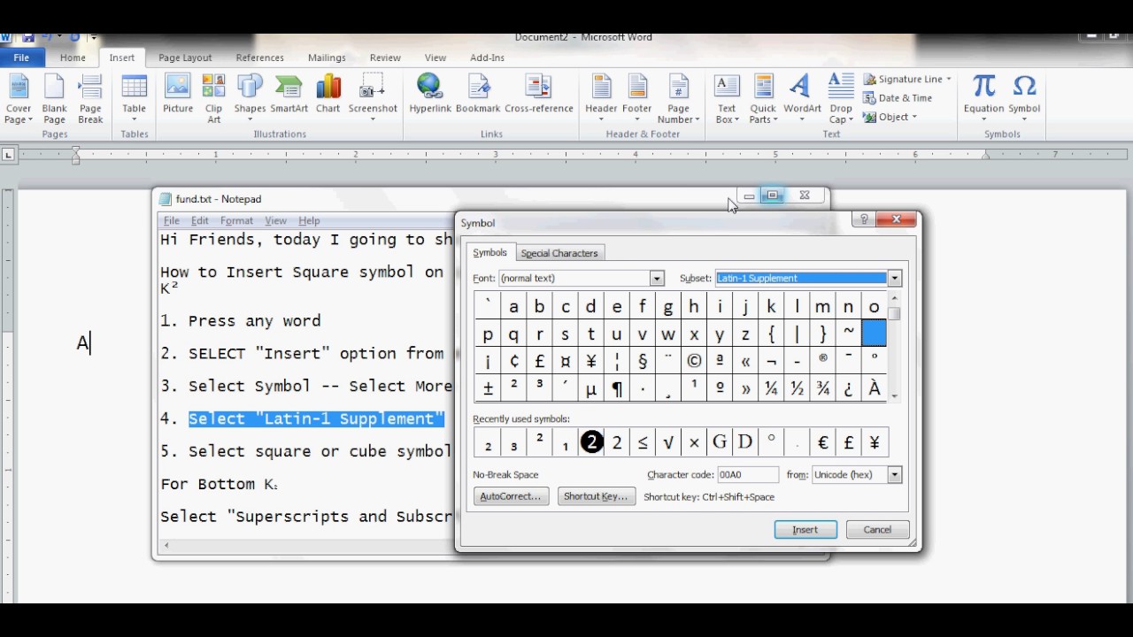 How to Insert Square Symbol in Msword