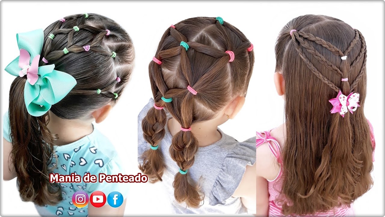 Penteados Fáceis com Elásticos para Escola ou Passeios 😍| Easy Hairstyles with Elastics for Girls 🥰